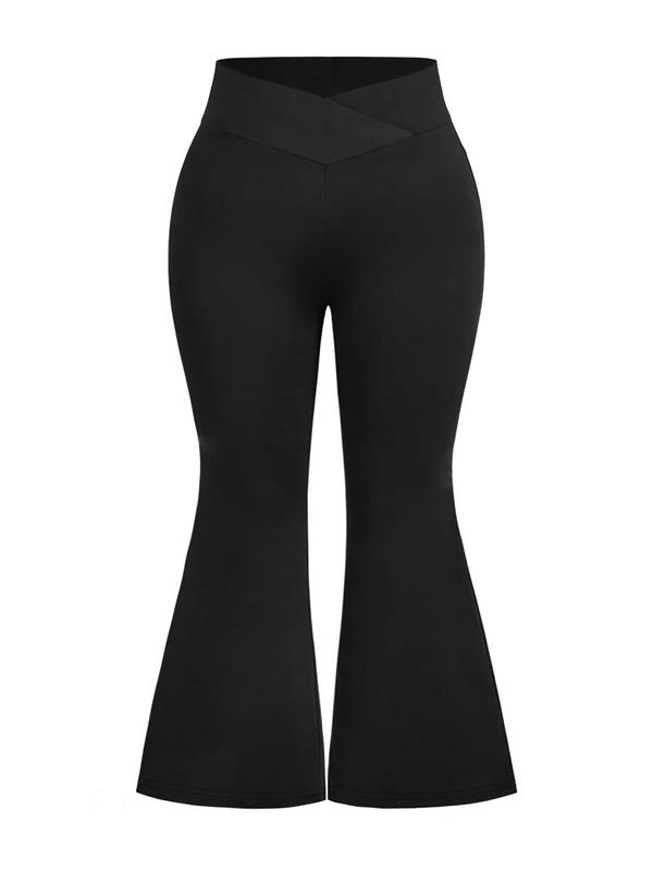  Solid High Waist Flare Leg Pants, Casual Comfy Bell Bottom Trousers for Daily Wear, Women's Bottoms for Fall & Winter