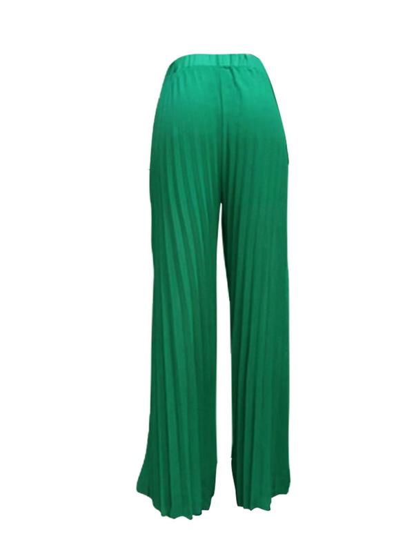 Womenswear Pocket Pleated Wide Leg Pants, Comfort Baggy Pants, Minimalist Summer Bottoms, Casual High Waist Trousers for Spring & Fall, Women's Bottoms for Daily Vacation Party