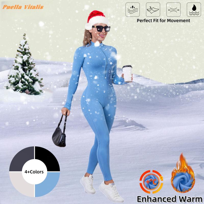 Women's Fleece-Lined Full Body Shaper Jumpsuit - High Elasticity Thermal Bodysuit for Warmth Retention, Abrasion-Resistant, Ideal for Winter Sports, Skiing, Cycling, Yoga, and Outdoor Activities