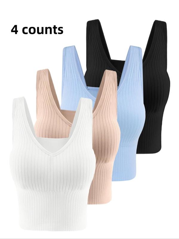 Women's Solid Backless Wireless Longline Bra, Lingerie for Women, Fall Wear, Fallfreshness Casual  Vneck Comfortable Breathable Lingerie Top, Bras for Women, Push Up Bras for Women, Seamless Bralettes for Fall, Fall Wear 2024