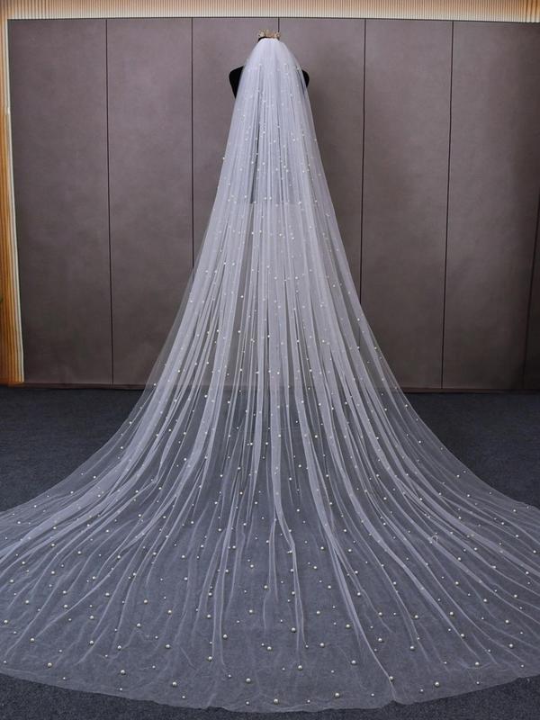 Faux Pearl Decorated Bridal Veil, Elegant Exquisite Bridal Veil for Wedding Party, Wedding Bridal Accessories for Women