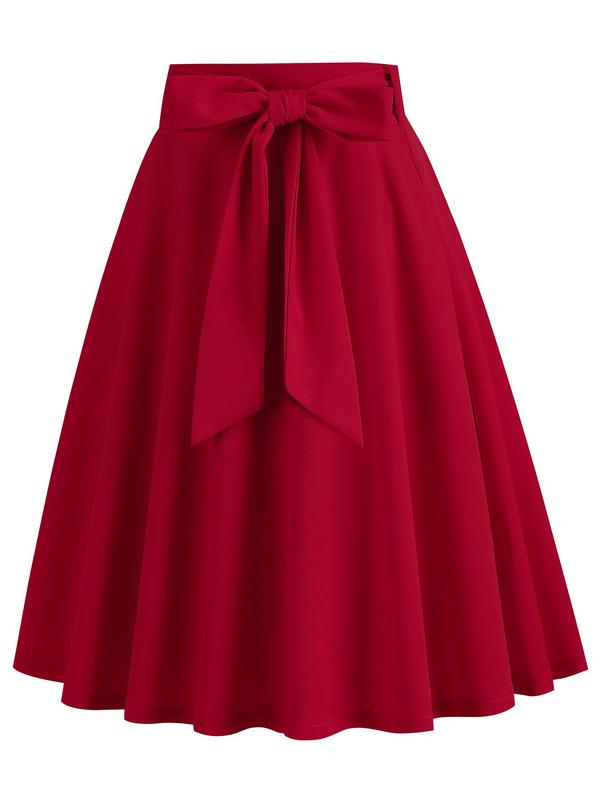 Women's Bow Front Belted Chiffon Skirt, Elegant Zipper A Line Midi  Skirt for Party, Fashion Women's Skirt for Daily Wear