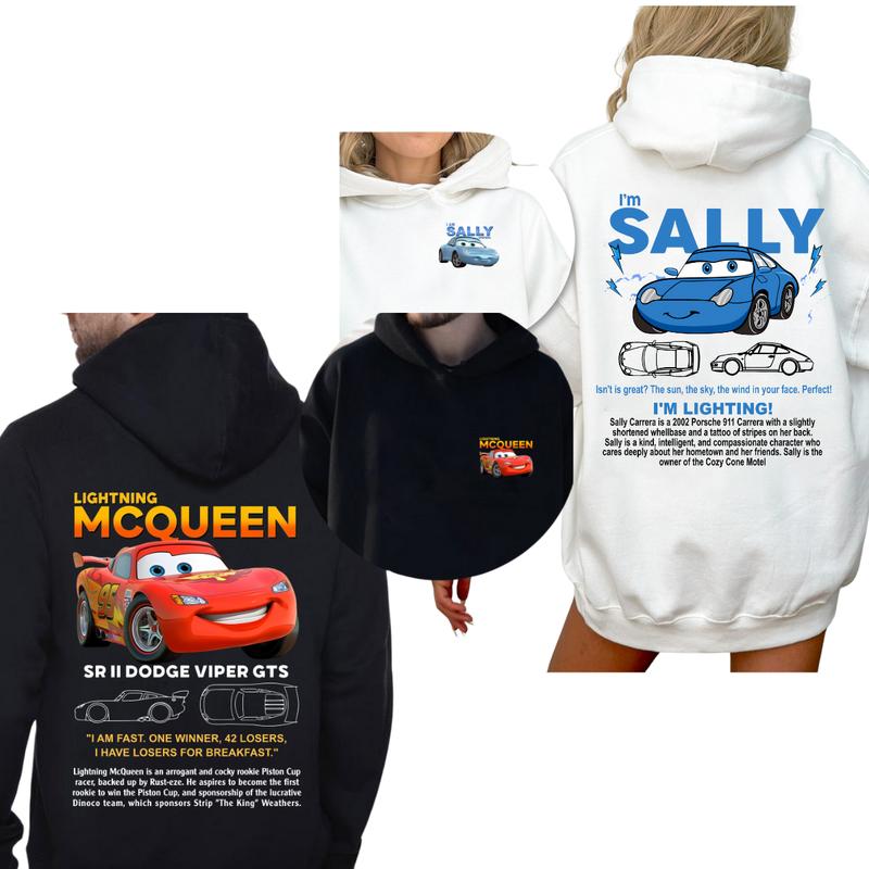 95 Lightning Mc Queen and Sally T-shirt Sweatshirt Hoodie, 2 Side Printed Couples Car Shirt, Lover Car Shirt