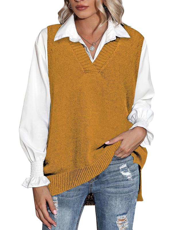 Zeagoo Sweater Vest Sleeveless Oversized V Neck Sweaters Knitted Vest Pullover Tank Top