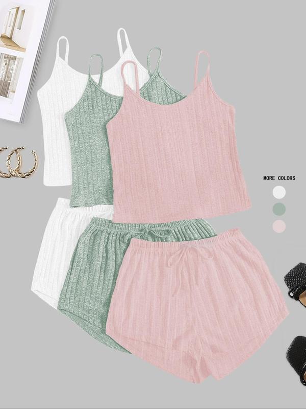 Women's Plain Crop Cami Top & Tie Front Shorts Vintage Set, Summer Clothes, Casual Camisole & Shorts Set for Fall, Fall Outfits 2024 Sets, Back To School Outfits, Women's Clothes, Two Piece Set Women