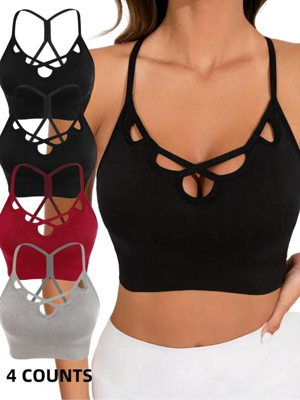 Women's Criss Cross Cut Out Backless Bra, Removable Chest Pads Lingerie Top, Soft Comfy Breathable Lingerie for All Seasons