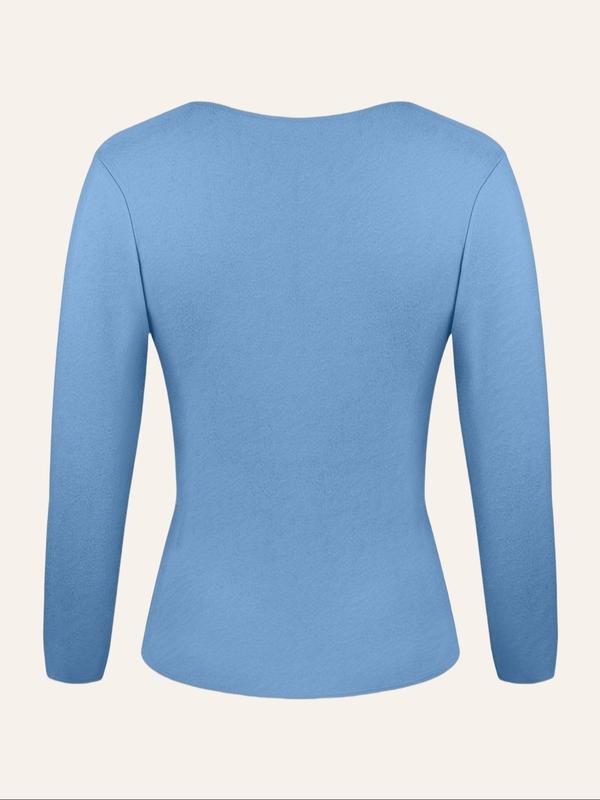  Women's Solid Round Neck Thermal Underwear Top, Casual Long Sleeve Crew Neck Top for Fall & Winter, Women's Clothing for Daily Wear