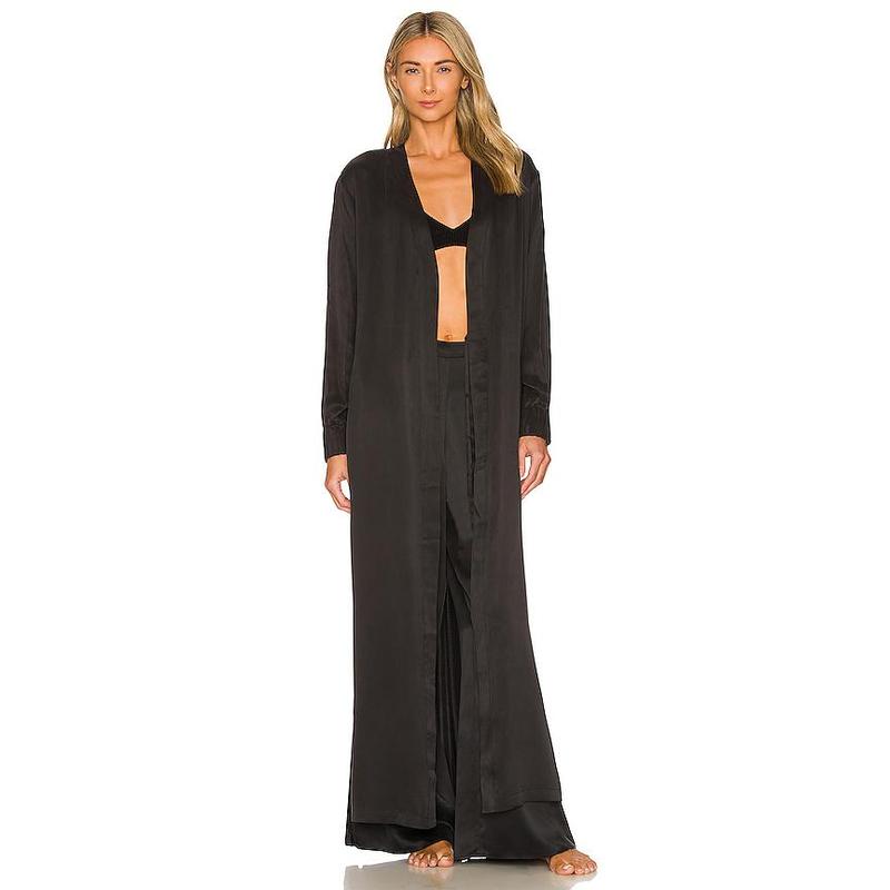 LUNYA Washable Silk Long Robe in Immersed Black