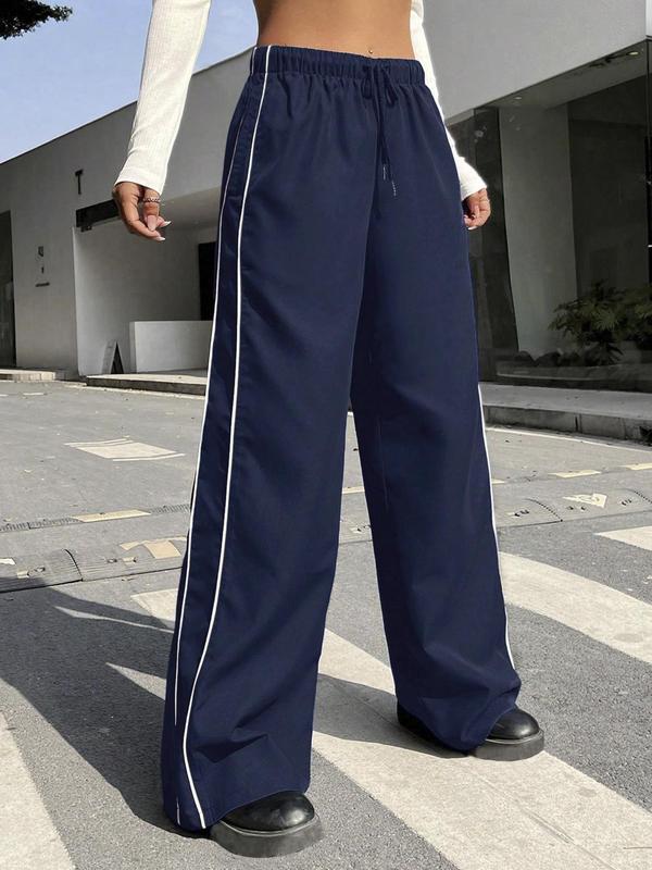 Women's Side Stripe Drawstring Pocket Sweatpants, Summer Outfits, Pants for Women, Work Pants Women, Casual Elastic Waist Wide Leg Trousers, Lady Bottoms