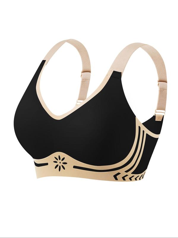 Women's Colorblock Print Wireless Bralette, Casual Adjustable Strap Bra, Soft Comfortable Breathable Lingerie for All Seasons