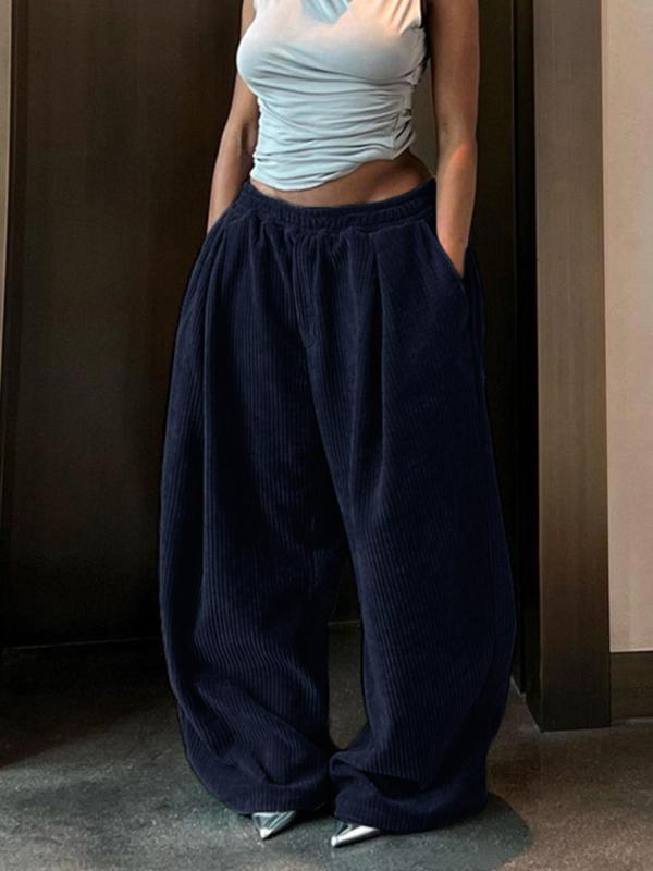 Women's Minimalist Basic Drawstring Waist Wide Leg Pants, Back To School Lady Chic Fashion Casual Comfort Wide Leg Baggy Trousers, Pants for Women, Ladies Comfortable Summer Bottoms for Daily Outdoor Wear, Downtown Girl Clothes, Fall Clothes