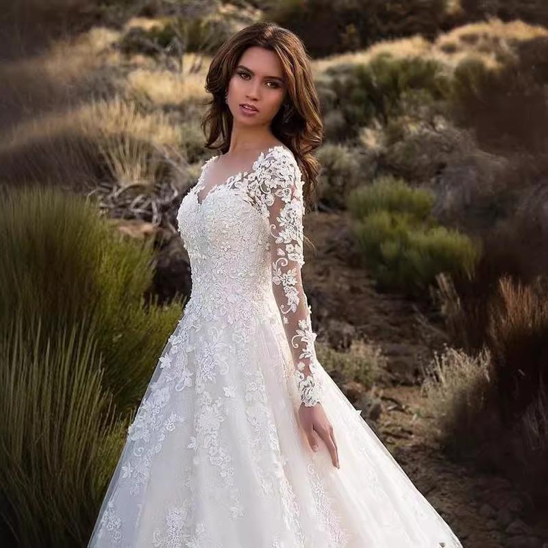 Elegant 2024 Spring New European and American Women's Clothing Long Sleeve off Shoulder Bridal Wedding Dress for Women Dress Formal Dress