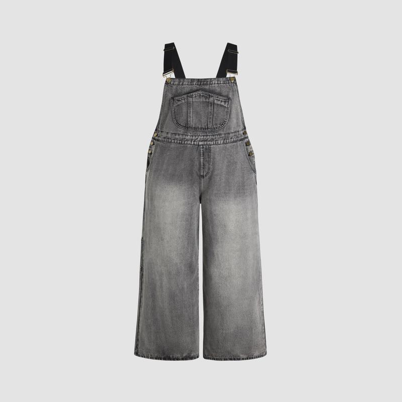 Cider [4 colors, Size 0-26] Denim Pocket Wide Leg Jumpsuit