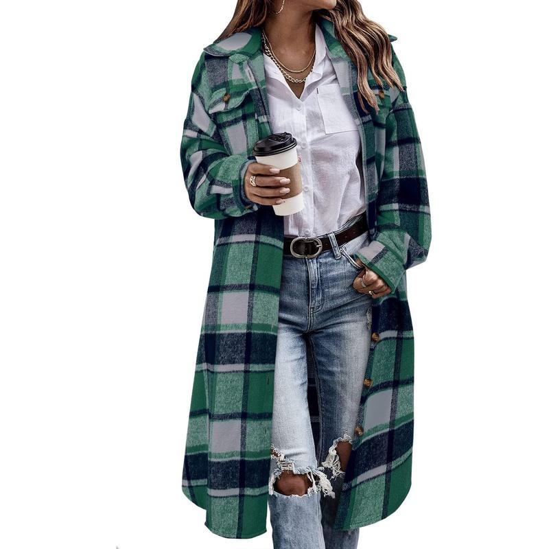 StunShow Womens Plaid Shacket Jacket Long Corduroy Shirt Casual Lapel Button Down Flannel Trench Coats