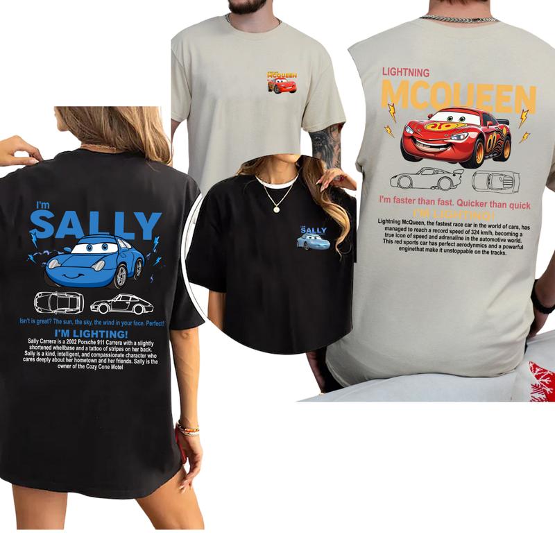 95 Lightning Mc Queen and Sally T-shirt Sweatshirt Hoodie, 2 Side Printed Couples Car Shirt, Lover Car Shirt