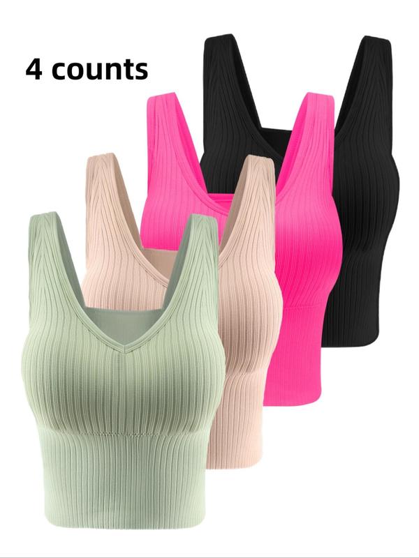 Women's Solid Backless Wireless Longline Bra, Lingerie for Women, Fall Wear, Fallfreshness Casual  Vneck Comfortable Breathable Lingerie Top, Bras for Women, Push Up Bras for Women, Seamless Bralettes for Fall, Fall Wear 2024