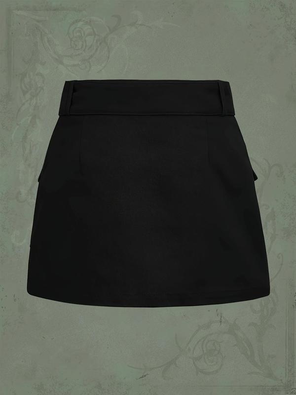 Women's Solid Belted Pocket A Line Skirt, Casual Fashion Short Skirt for Daily Wear, Ladies Bottoms for Summer, Skirts for Women, Summer Outfits 2024