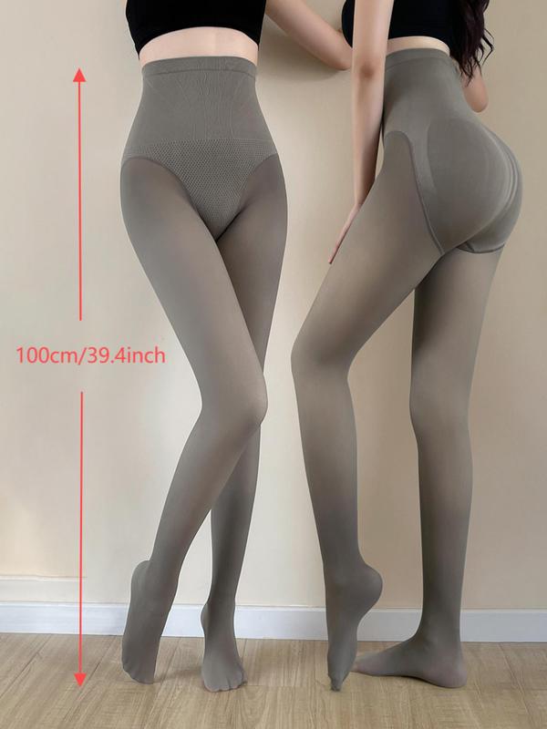 Women's Solid High Waist Thermal Lined Tights, Casual Comfy Warm High Stretch Tights for Daily Wear, Ladies Pantyhose for Fall & Winter