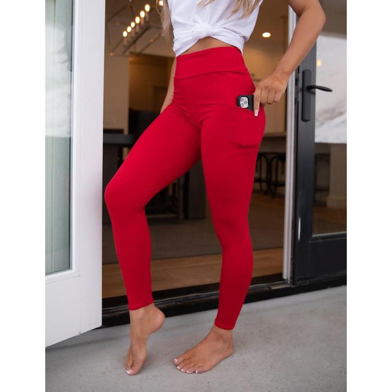 SA Exclusive Red Pocket Solid Leggings