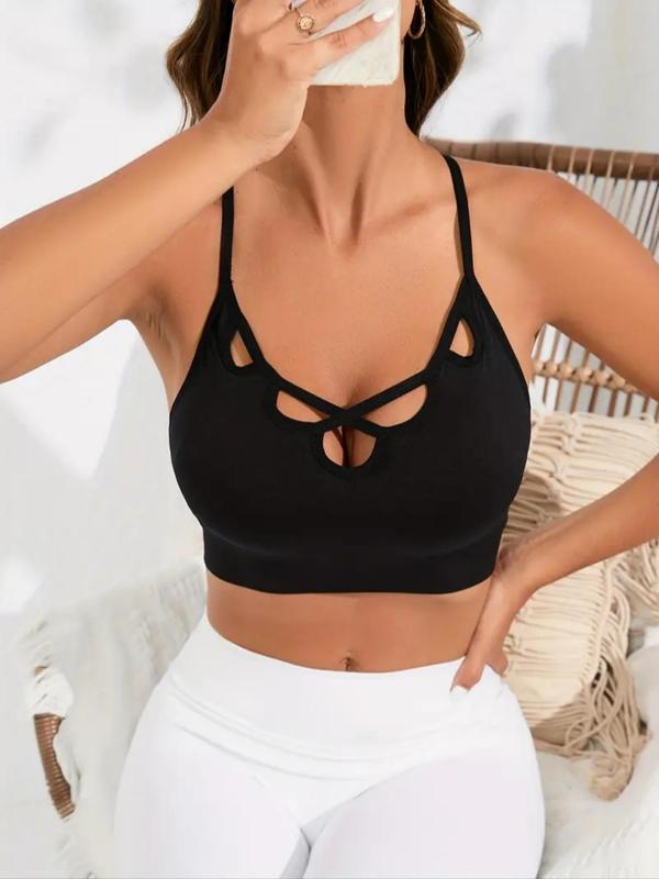 Women's Criss Cross Cut Out Backless Bra, Removable Chest Pads Lingerie Top, Soft Comfy Breathable Lingerie for All Seasons