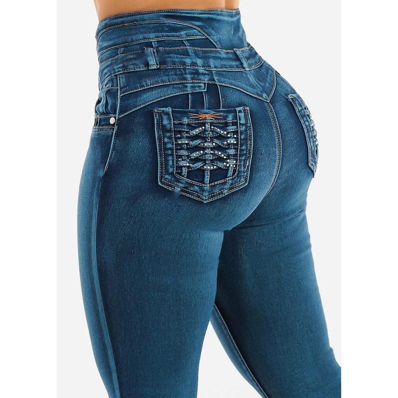 Butt Lift Super High Waist Skinny Jeans w Back Pocket Design