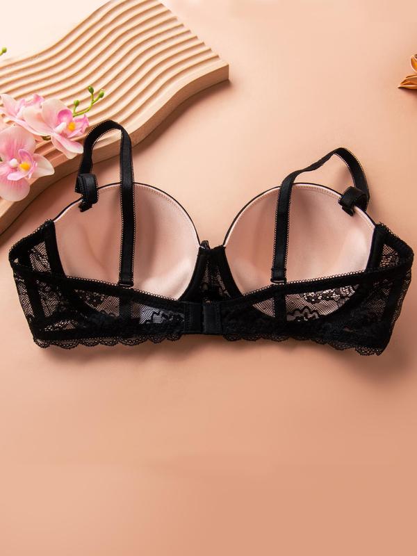 Women's Colorblock Sheer Lace Push Up Bra, Casual Comfortable Breathable Adjustable Strap Bra, Ladies  Lingerie for All Seasons