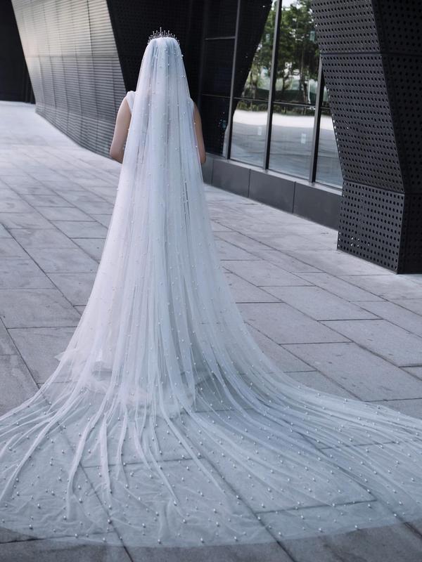 Faux Pearl Decorated Bridal Veil, Elegant Exquisite Bridal Veil for Wedding Party, Wedding Bridal Accessories for Women