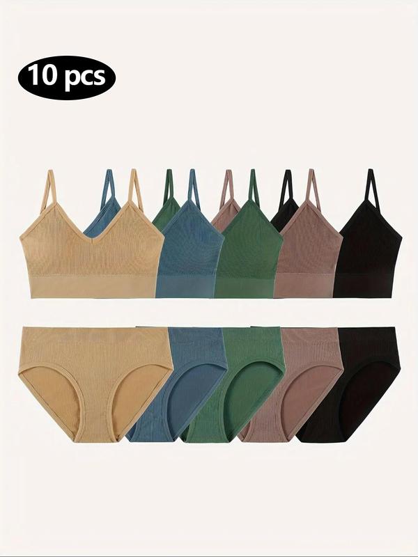 Women's Solid Color Buckleless Bra & Knicker Set, Casual Comfy Breathable Push Up Lingerie Top & Panty for Daily Wear, Underwear Set for Women