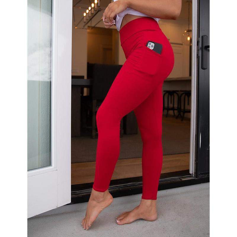 SA Exclusive Red Pocket Solid Leggings