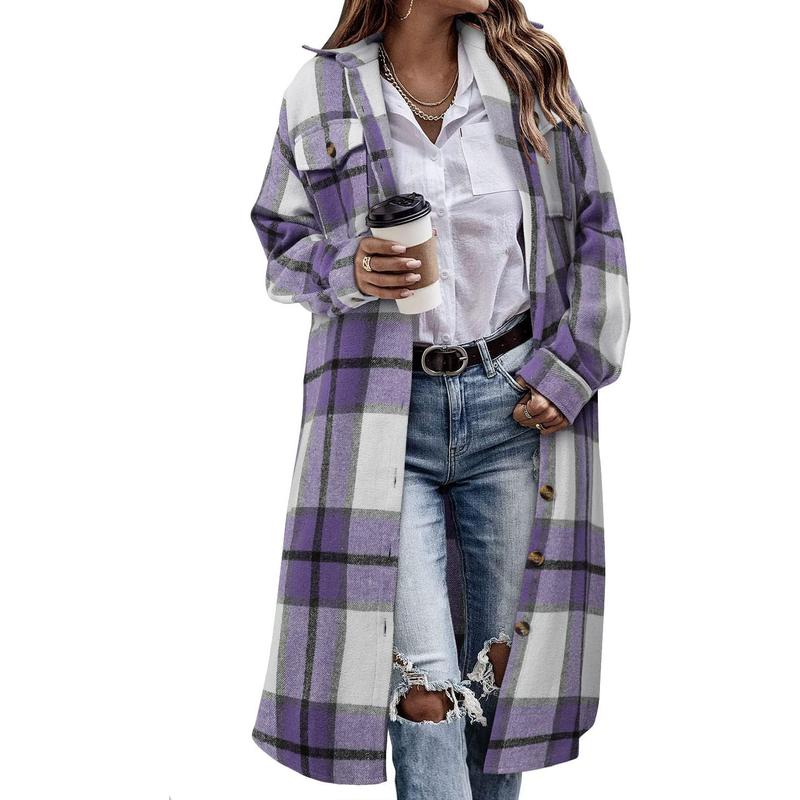 StunShow Womens Plaid Shacket Jacket Long Corduroy Shirt Casual Lapel Button Down Flannel Trench Coats