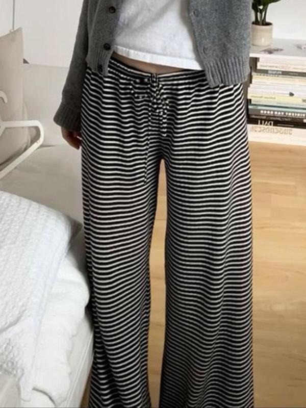 Women's Striped Print Drawstring Waist Straight Leg Pants, Pants for Women, Casual Comfy Drop Waist Trousers for Daily Wear, Fall Ladies Bottoms, Downtown Girl Clothes