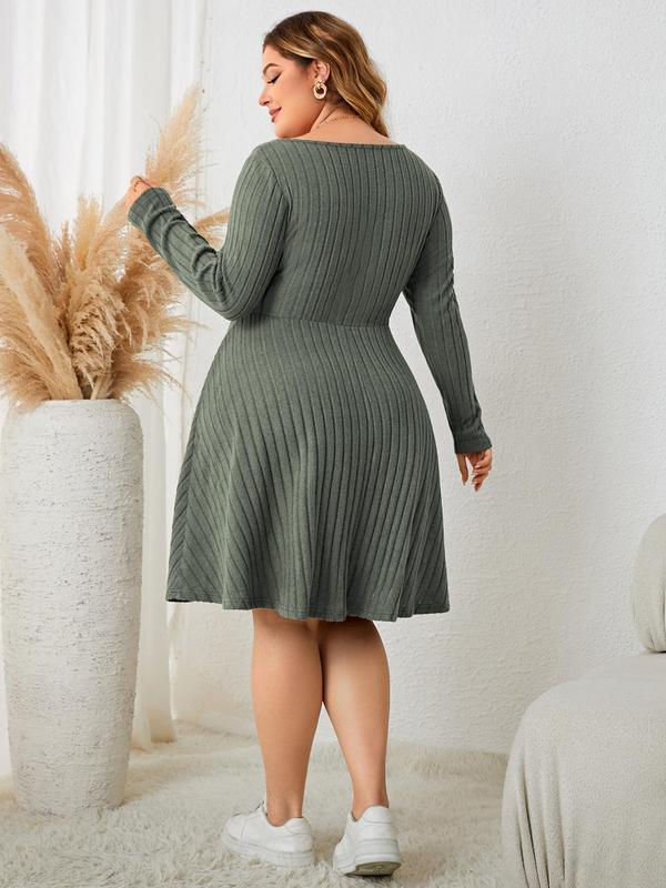  Solid Drawstring Sweetheart Neck A Line Dress, Fall Outfits, Fallfreshness Casual Long Sleeve Ribbed Dress for Fall , Women's Fall Clothes for Daily Wear, Fall Vintage Girly Clothes, Downtown Girl Clothes