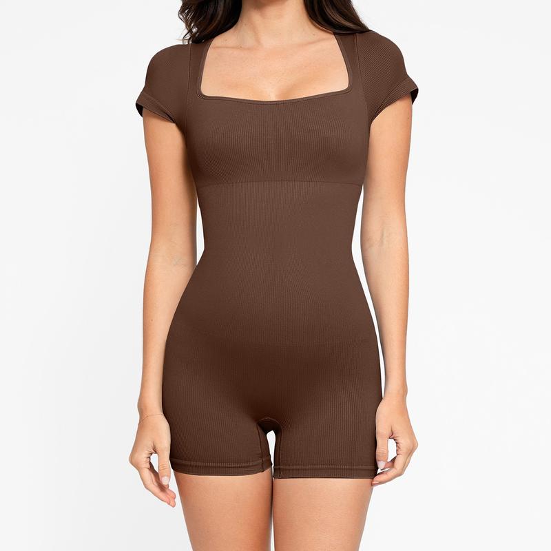 FeelinGirl The Shapewear Romper Seamless Ribbed Sport Fabric Casual Simple Womenswear