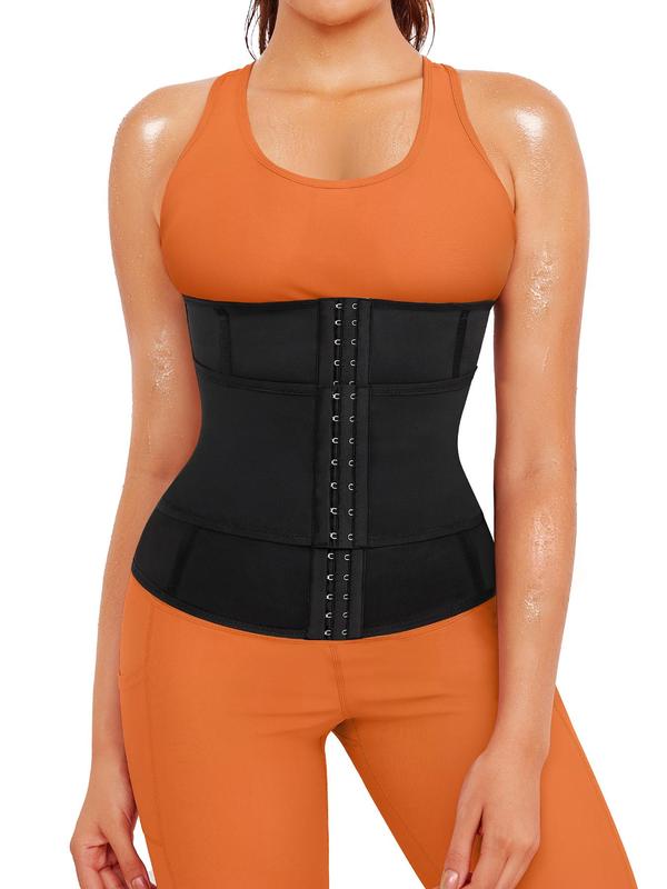 Women's Solid Color Double Layer Hook & Eye Waist Trainer, High Stretch Waist Cincher, Tummy Control Shaper for Women