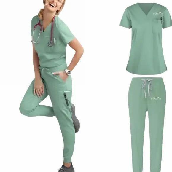 Beyond Wrinkle Free Classic Scrub w logo set Comfort Pockets Style Uniforms Workwear Women Pants Drawstring Comfortable Fit Lady Slim Fabric Womenswear