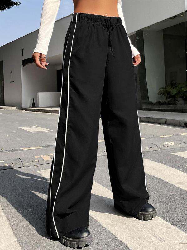 Women's Side Stripe Drawstring Pocket Sweatpants, Summer Outfits, Pants for Women, Work Pants Women, Casual Elastic Waist Wide Leg Trousers, Lady Bottoms