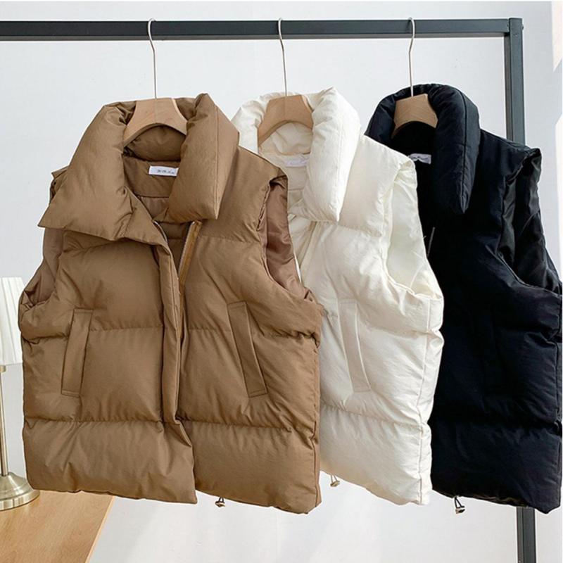 Women's Vests Women Fashion Turtleneck Cropped Waistcoat Puff Vest Casual Female Sleeveless Jacket Chic Lady Coat with Pocket Womenswear Tops