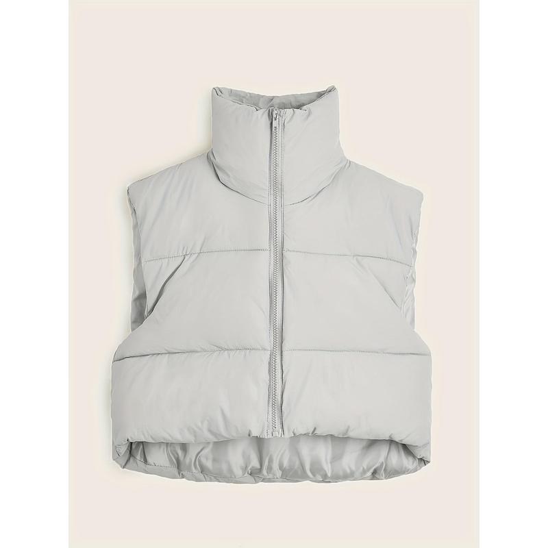 Lightweight Zip Up Vest Coat, Solid Sleeveless Thermal Vest Coat For Fall & Winter, Women's Clothing