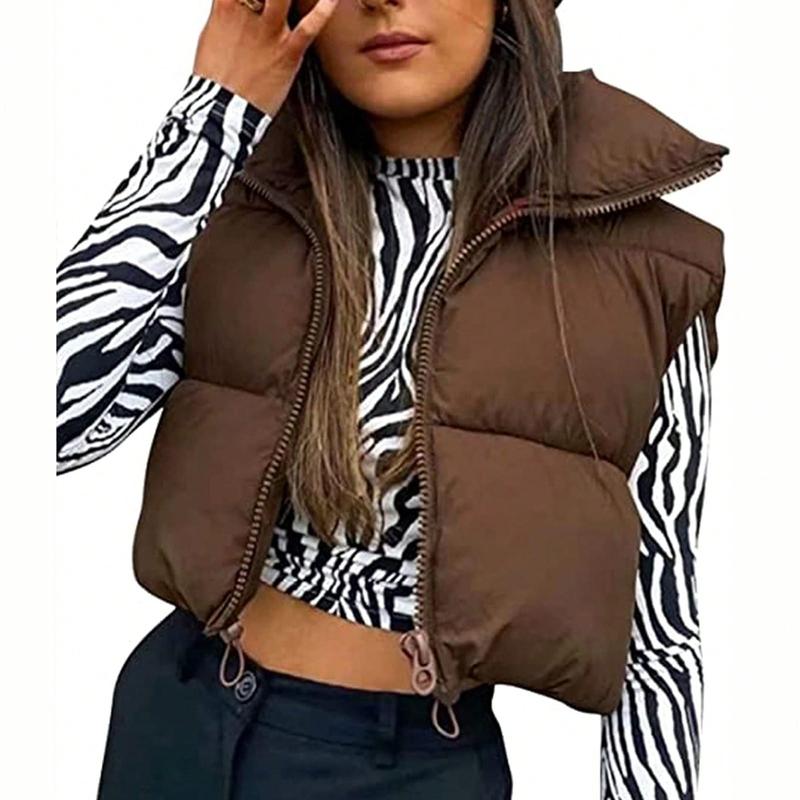 Women Winter Cropped Puffer Vest Lightweight Sleeveless Warm Stand Neck Zipper Outerwear Casual Jacket- Inerc. shop