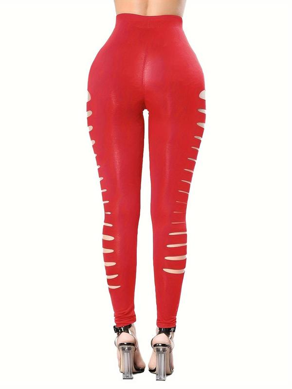 Women's Sexy Cut Out High Waist Leggings, Casual Stretchy Skinny Pants for Club Party, Women's Bottoms for Spring & Fall