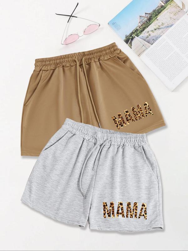 Women's Letter Print Drawstring Shorts, Casual Comfort Pocket Elastic Waist Shorts, Comfort Clothes Women, Summer Bottoms, Shorts for Women