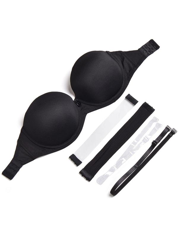 Women's Push Up Underwire Bandeau Bra with Detachable Bra Extension Strap & Detachable Adjustable Shoulder Strap, Lingerie for Women, Strapless Lingerie Top for Wedding, Summer Bras for Women, Birthday Wear Black Girl