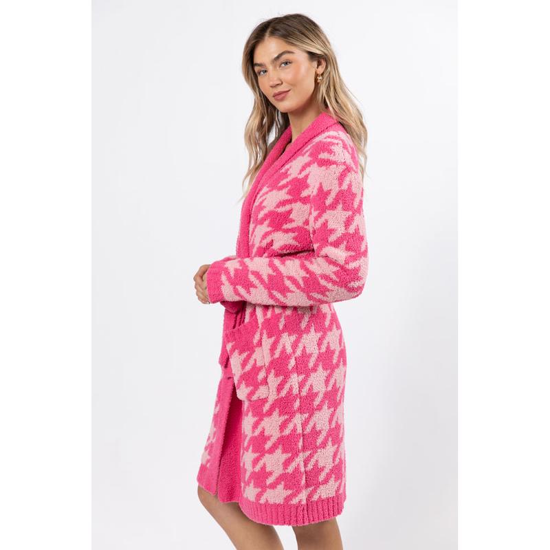 It Was All A Dream Pink Tonal Houndstooth Robe DOORBUSTER