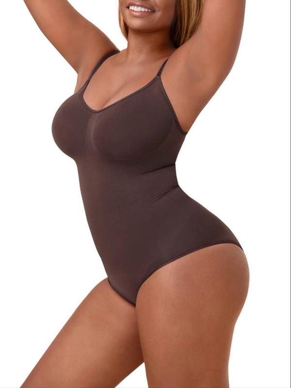 Women's Solid Adjustable Strap Hip Lift Tummy Control Shapewear Bodysuit, Fajas Shapewear, Seamless Comfort Minimalist Basic Backless Slimming One-piece Body Sculpting, Tummy Hiding Clothes, Womenswear, Utah Girl Fits