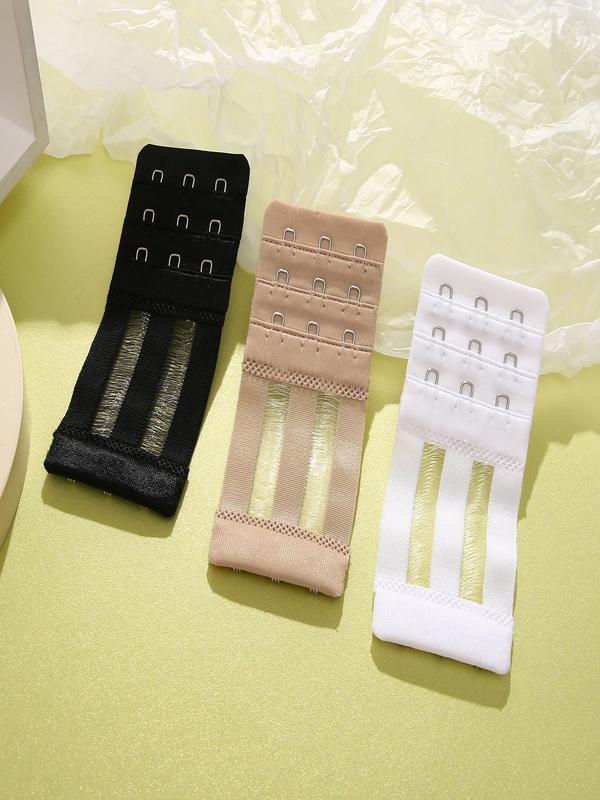 Women's 3pcs Solid Invisible Bra Hook Strap, Versatile Casual Bra Extender, Lingerie Accessories for Daily Wear