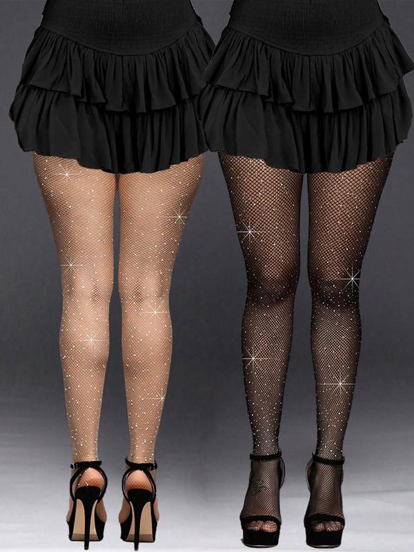 Women's Rhinestone Decor Fishnet Tights, Shiny Fishnet Pantyhose for Party Club Dating, Ladies Pantyhose for All Seasons