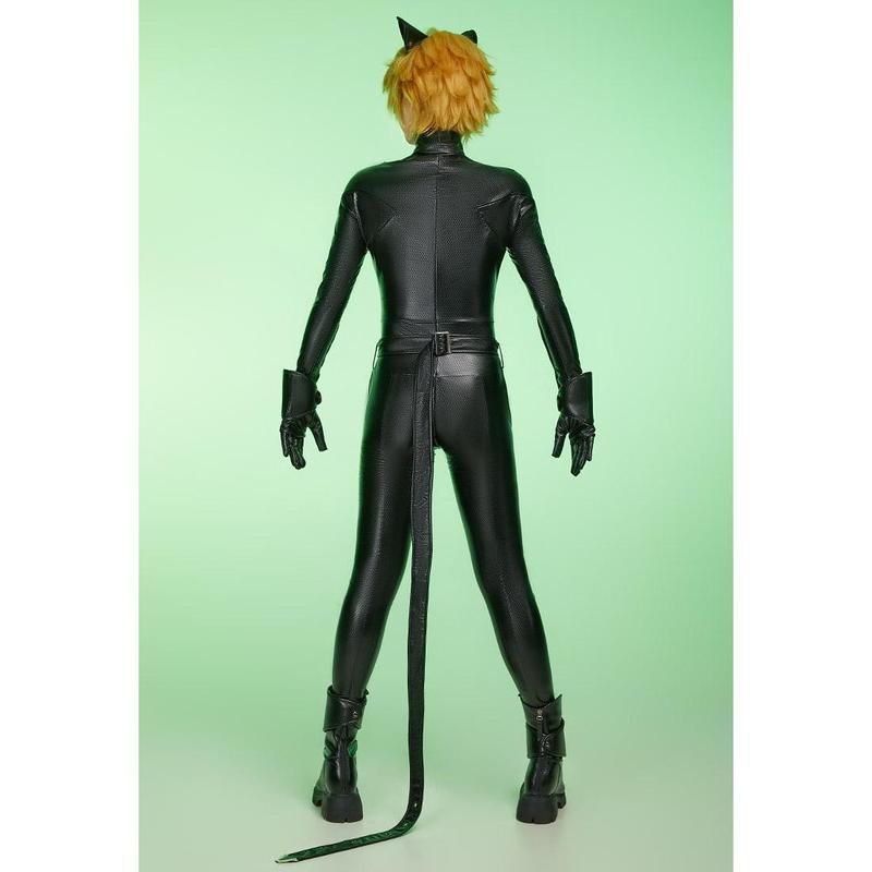 Miraculous Cat Noir Elastic Leather Jumpsuit Halloween Cosplay Costume Set Unisex Adult