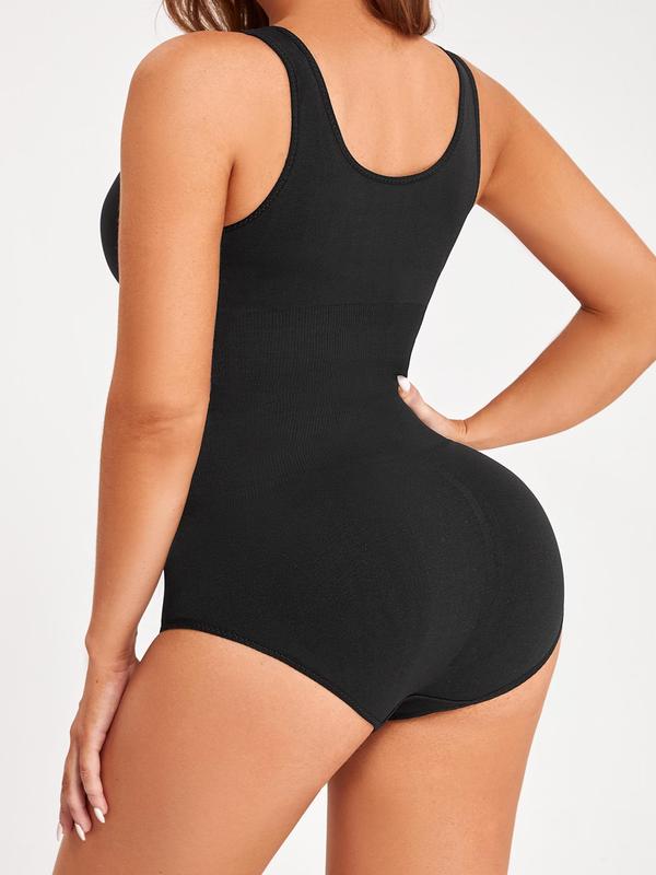 Women's Solid Scoop Neck Compression Shapewear Bodysuit, Summer Wear, Hook Eye Design High Stretch Tummy Control Bodysuit, Body Shapewear, Womenswear Underwear