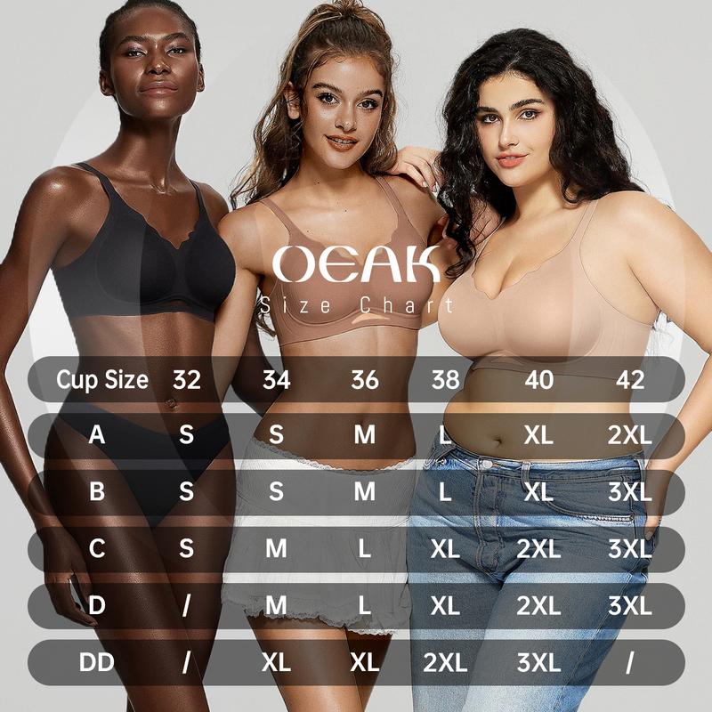 OEAK Women Seamless Bras No Underwire Push Up Wavy Neckline Wireless Bralettes Soft V Neck Full Coverage Everyday Bra