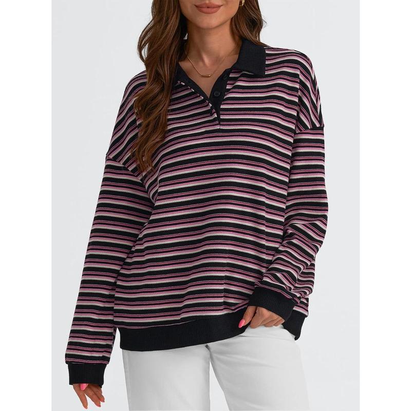 Women's Oversized Striped Polo Sweatshirt